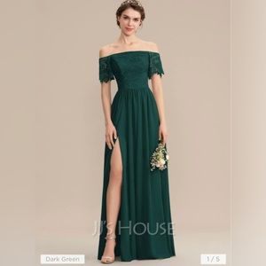 Dark Green Chiffon and Lace Plus Size Gown